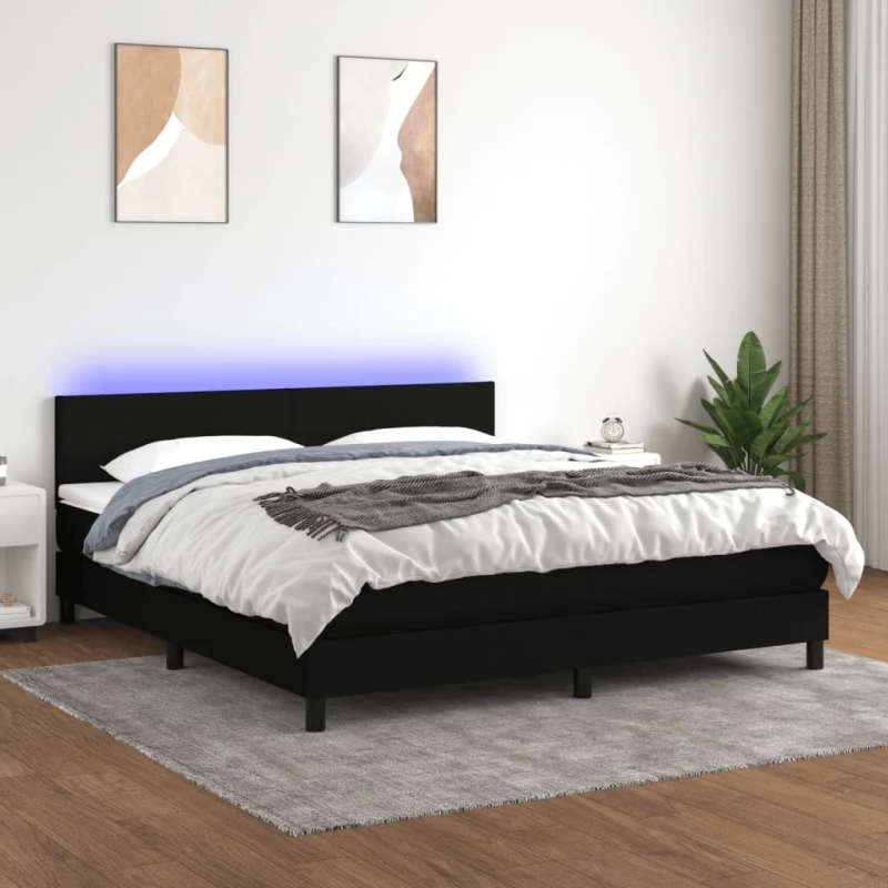 ΚΡΕΒΑΤΙ BOXSPRING ΜΕ ΣΤΡΩΜΑ & LED ΜΑΥΡΟ 160X200 ΕΚ. ΥΦΑΣΜΑΤΙΝΟ 3133007