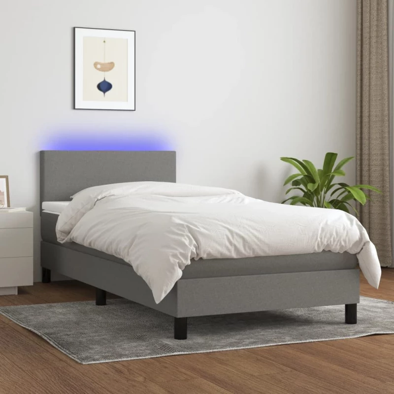 ΚΡΕΒΑΤΙ BOXSPRING ΜΕ ΣΤΡΩΜΑ & LED ΣΚ.ΓΚΡΙ 90X190 ΕΚ. ΥΦΑΣΜΑΤΙΝΟ 3132958