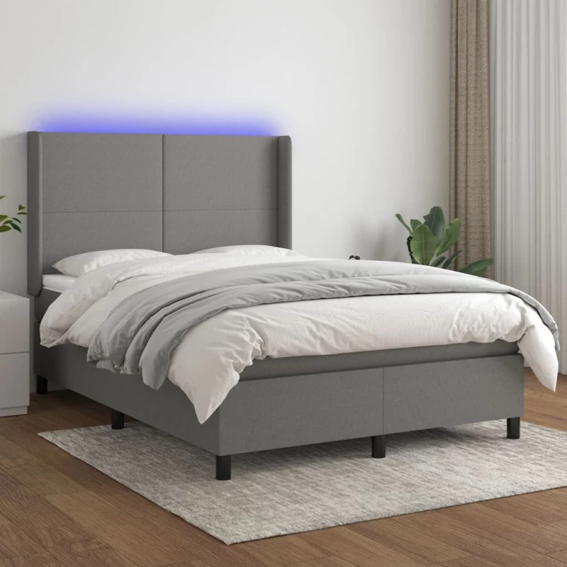 ΚΡΕΒΑΤΙ BOXSPRING ΜΕ ΣΤΡΩΜΑ & LED ΣΚ.ΓΚΡΙ 140X190ΕΚ. ΥΦΑΣΜΑΤΙΝΟ 3138150
