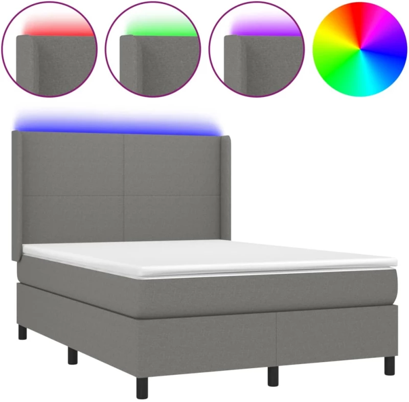 ΚΡΕΒΑΤΙ BOXSPRING ΜΕ ΣΤΡΩΜΑ & LED ΣΚ.ΓΚΡΙ 140X190ΕΚ. ΥΦΑΣΜΑΤΙΝΟ 3138150