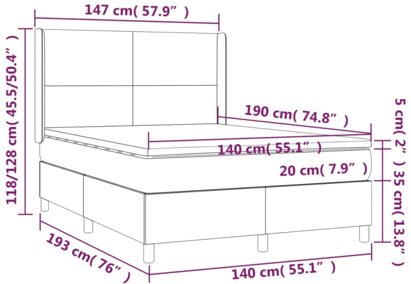 ΚΡΕΒΑΤΙ BOXSPRING ΜΕ ΣΤΡΩΜΑ & LED ΣΚ.ΓΚΡΙ 140X190ΕΚ. ΥΦΑΣΜΑΤΙΝΟ 3138150