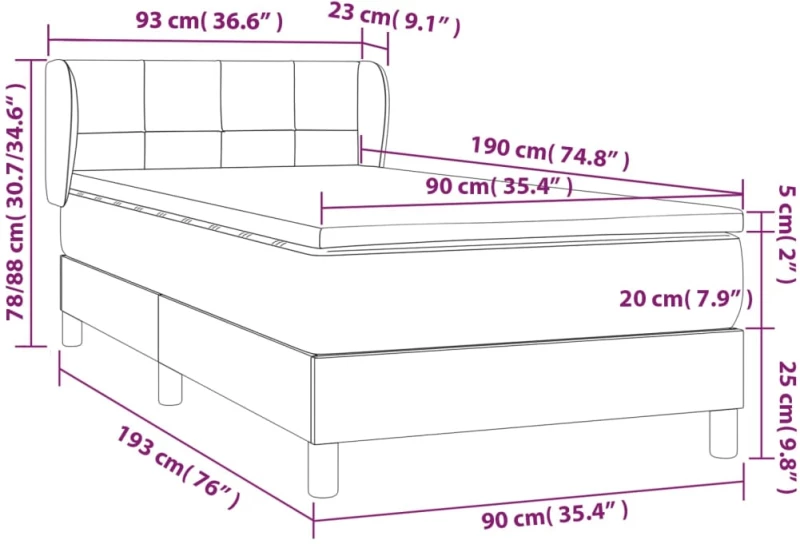 ΚΡΕΒΑΤΙ BOXSPRING ΜΕ ΣΤΡΩΜΑ ΣΚΟΥΡΟ ΓΚΡΙ 90X190 ΕΚ. ΥΦΑΣΜΑΤΙΝΟ 3126206