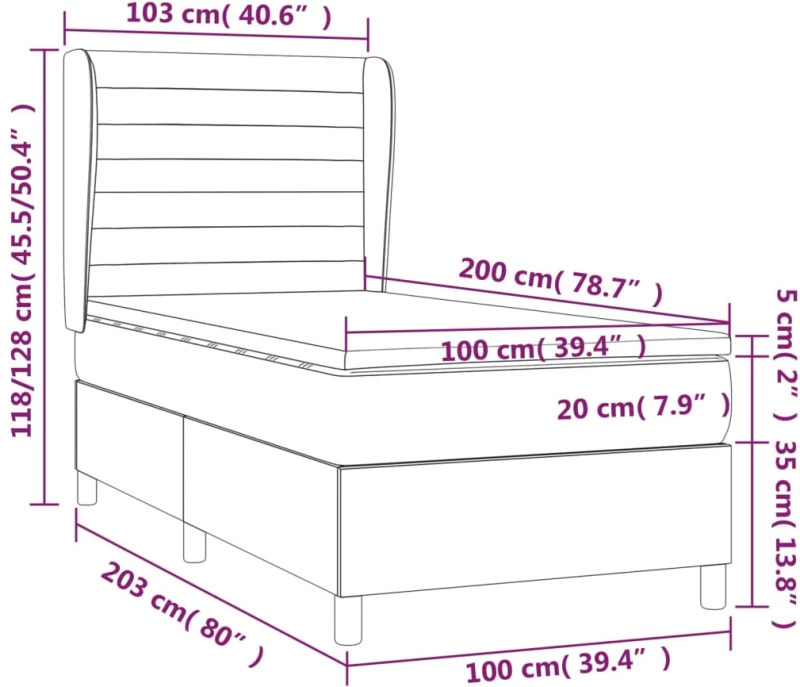 ΚΡΕΒΑΤΙ BOXSPRING ΜΕ ΣΤΡΩΜΑ ΣΚΟΥΡΟ ΓΚΡΙ 100X200 ΕΚ. ΥΦΑΣΜΑΤΙΝΟ 3128582