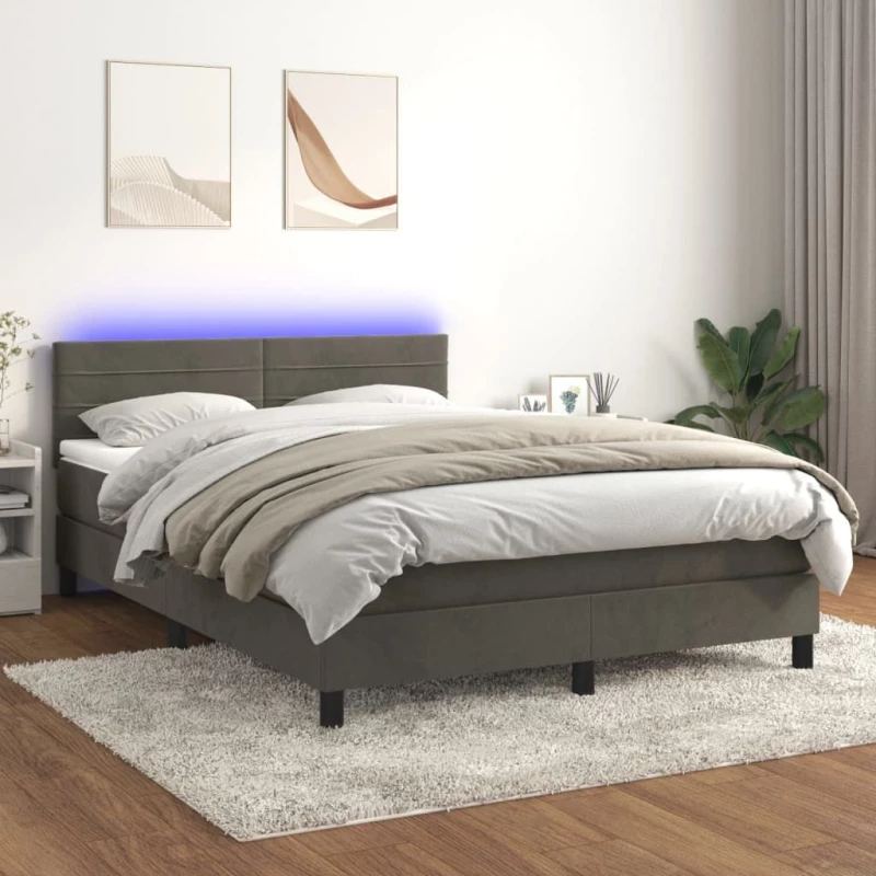 ΚΡΕΒΑΤΙ BOXSPRING ΜΕ ΣΤΡΩΜΑ & LED ΣΚ. ΓΚΡΙ 140X200ΕΚ. ΒΕΛΟΥΔΙΝΟ 3134466