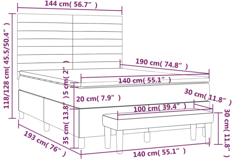 ΚΡΕΒΑΤΙ BOXSPRING ΜΕ ΣΤΡΩΜΑ ΑΝΟΙΧΤΟ ΓΚΡΙ 140X190 ΕΚ. ΥΦΑΣΜΑΤΙΝΟ 3136669