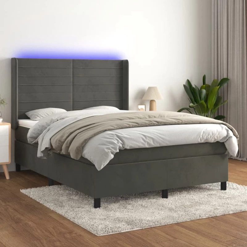 ΚΡΕΒΑΤΙ BOXSPRING ΜΕ ΣΤΡΩΜΑ & LED ΣΚ. ΓΚΡΙ 140X200ΕΚ. ΒΕΛΟΥΔΙΝΟ 3139626