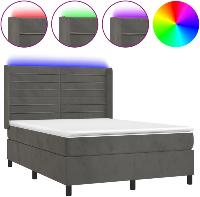 ΚΡΕΒΑΤΙ BOXSPRING ΜΕ ΣΤΡΩΜΑ & LED ΣΚ. ΓΚΡΙ 140X200ΕΚ. ΒΕΛΟΥΔΙΝΟ 3139626