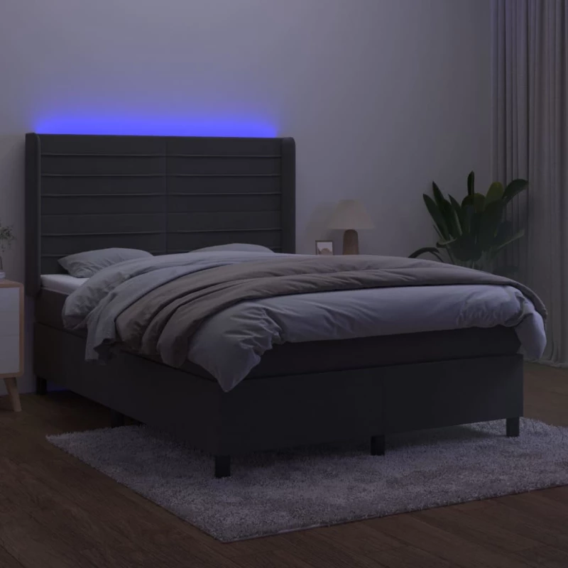 ΚΡΕΒΑΤΙ BOXSPRING ΜΕ ΣΤΡΩΜΑ & LED ΣΚ. ΓΚΡΙ 140X200ΕΚ. ΒΕΛΟΥΔΙΝΟ 3139626