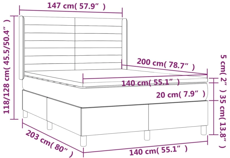 ΚΡΕΒΑΤΙ BOXSPRING ΜΕ ΣΤΡΩΜΑ & LED ΣΚ. ΓΚΡΙ 140X200ΕΚ. ΒΕΛΟΥΔΙΝΟ 3139626