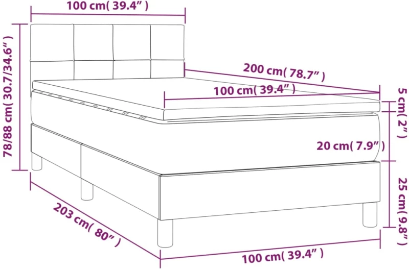 ΚΡΕΒΑΤΙ BOXSPRING ΜΕ ΣΤΡΩΜΑ ΣΚΟΥΡΟ ΓΚΡΙ 100X200 ΕΚ. ΥΦΑΣΜΑΤΙΝΟ 3140594