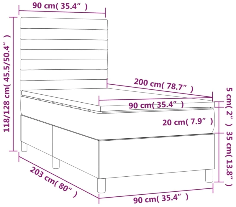 ΚΡΕΒΑΤΙ BOXSPRING ΜΕ ΣΤΡΩΜΑ & LED ΑΝ.ΓΚΡΙ 90X200 ΕΚ. ΥΦΑΣΜΑΤΙΝΟ 3134925
