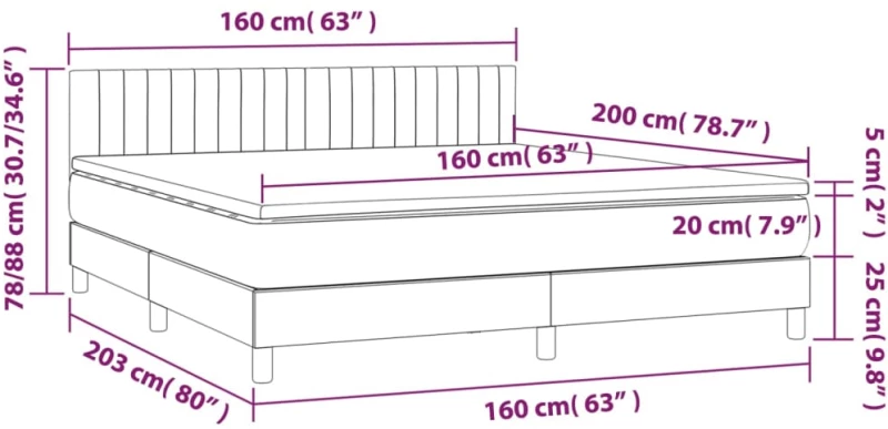 ΚΡΕΒΑΤΙ BOXSPRING ΜΕ ΣΤΡΩΜΑ & LED ΑΝ.ΓΚΡΙ 160X200 ΕΚ ΥΦΑΣΜΑΤΙΝΟ 3133885