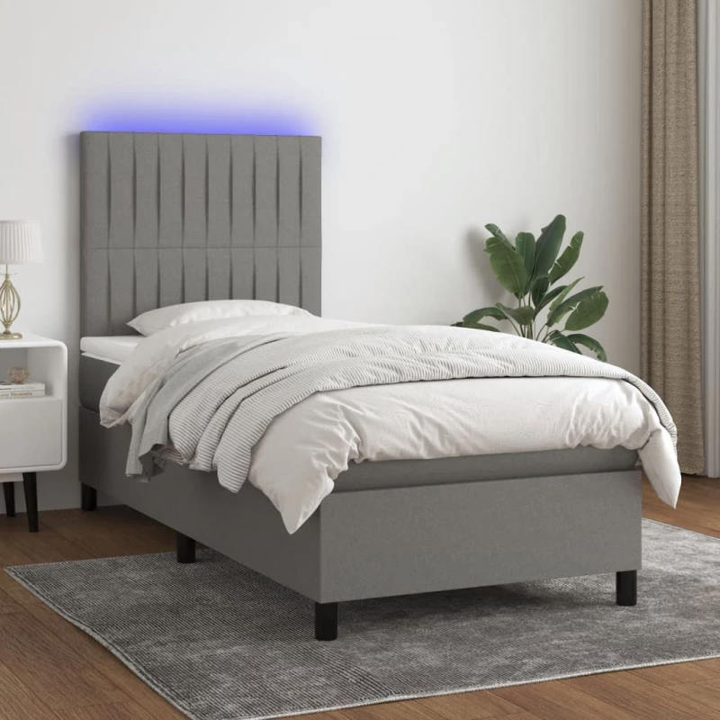 ΚΡΕΒΑΤΙ BOXSPRING ΜΕ ΣΤΡΩΜΑ & LED ΣΚ.ΓΚΡΙ 100X200 ΕΚ ΥΦΑΣΜΑΤΙΝΟ 3135014