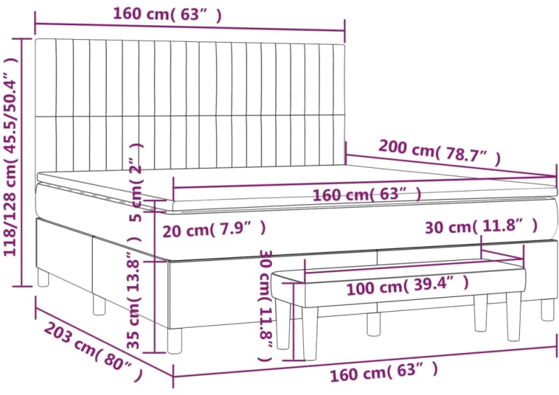 ΚΡΕΒΑΤΙ BOXSPRING ΜΕ ΣΤΡΩΜΑ ΣΚΟΥΡΟ ΓΚΡΙ 160X200 ΕΚ ΥΦΑΣΜΑΤΙΝΟ 3137326