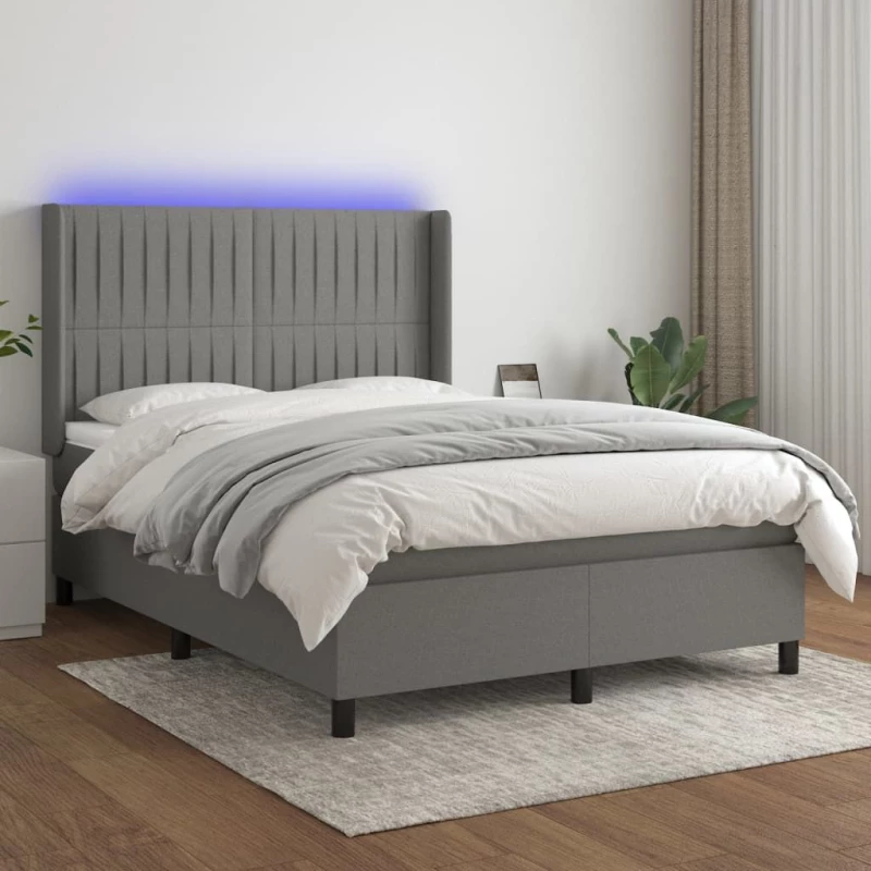 ΚΡΕΒΑΤΙ BOXSPRING ΜΕ ΣΤΡΩΜΑ & LED ΣΚ.ΓΚΡΙ 140X200 ΕΚ ΥΦΑΣΜΑΤΙΝΟ 3138478
