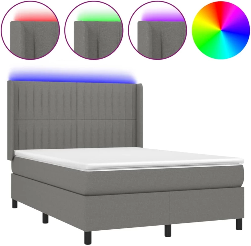 ΚΡΕΒΑΤΙ BOXSPRING ΜΕ ΣΤΡΩΜΑ & LED ΣΚ.ΓΚΡΙ 140X200 ΕΚ ΥΦΑΣΜΑΤΙΝΟ 3138478