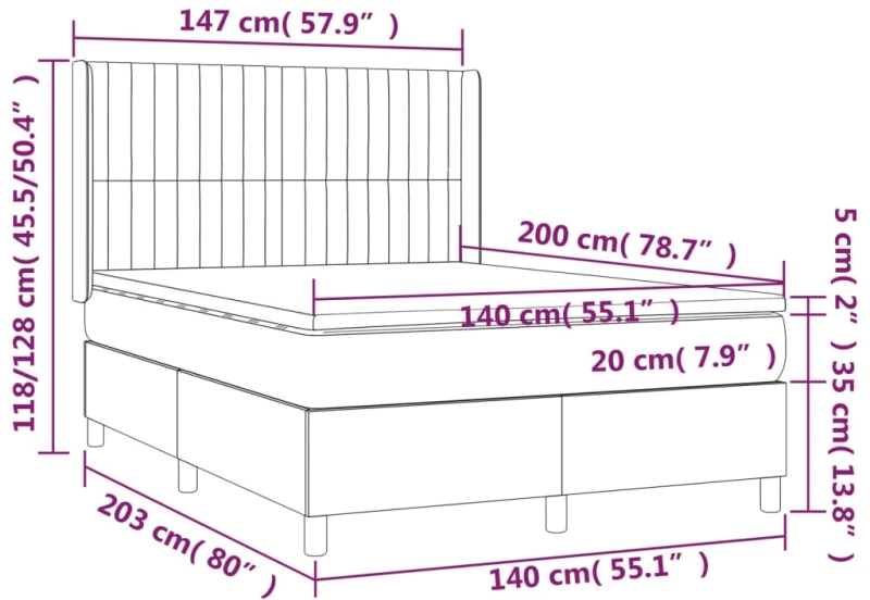 ΚΡΕΒΑΤΙ BOXSPRING ΜΕ ΣΤΡΩΜΑ & LED ΣΚ.ΓΚΡΙ 140X200 ΕΚ ΥΦΑΣΜΑΤΙΝΟ 3138478