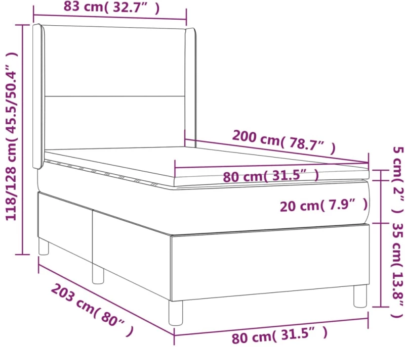 ΚΡΕΒΑΤΙ BOXSPRING ΜΕ ΣΤΡΩΜΑ & LED ΣΚ.ΓΚΡΙ 80X200 ΕΚ. ΥΦΑΣΜΑΤΙΝΟ 3138670