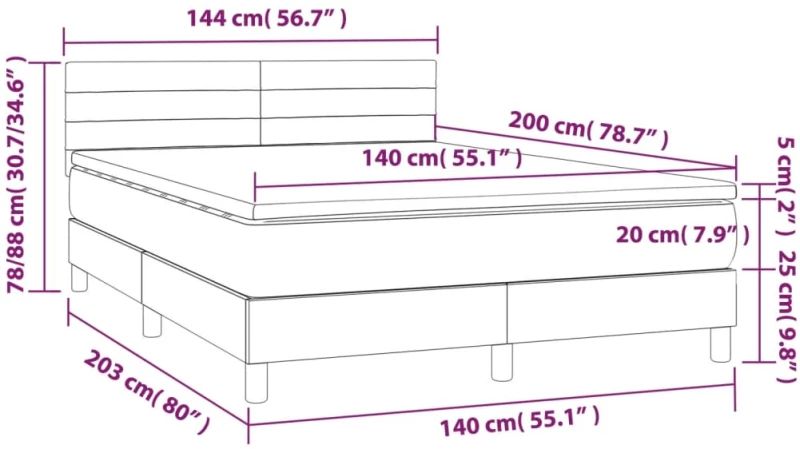 ΚΡΕΒΑΤΙ BOXSPRING ΜΕ ΣΤΡΩΜΑ ΣΚΟΥΡΟ ΓΚΡΙ 140X200 ΕΚ ΥΦΑΣΜΑΤΙΝΟ 3140138