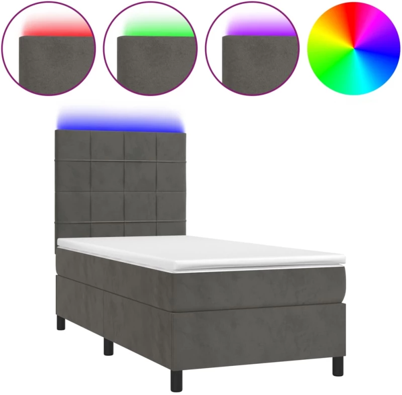 ΚΡΕΒΑΤΙ BOXSPRING ΜΕ ΣΤΡΩΜΑ & LED ΣΚ. ΓΚΡΙ 100X200ΕΚ. ΒΕΛΟΥΔΙΝΟ 3136108