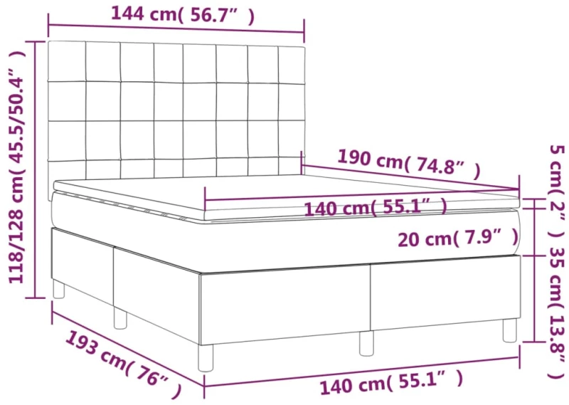 ΚΡΕΒΑΤΙ BOXSPRING ΜΕ ΣΤΡΩΜΑ&LED ΑΝ. ΓΚΡΙ 140X190 ΕΚ. ΒΕΛΟΥΔΙΝΟ 3136119