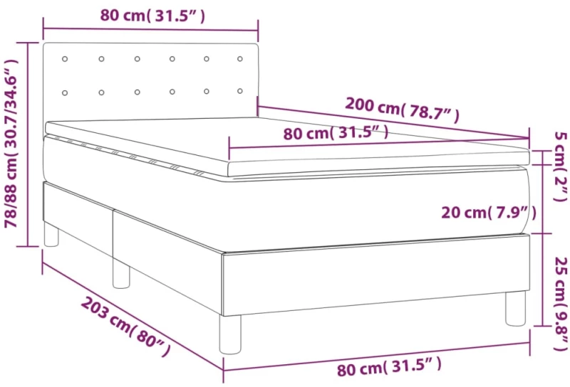 ΚΡΕΒΑΤΙ BOXSPRING ΜΕ ΣΤΡΩΜΑ & LED ΜΑΥΡΟ 80X200 ΕΚ. ΥΦΑΣΜΑΤΙΝΟ 3133431