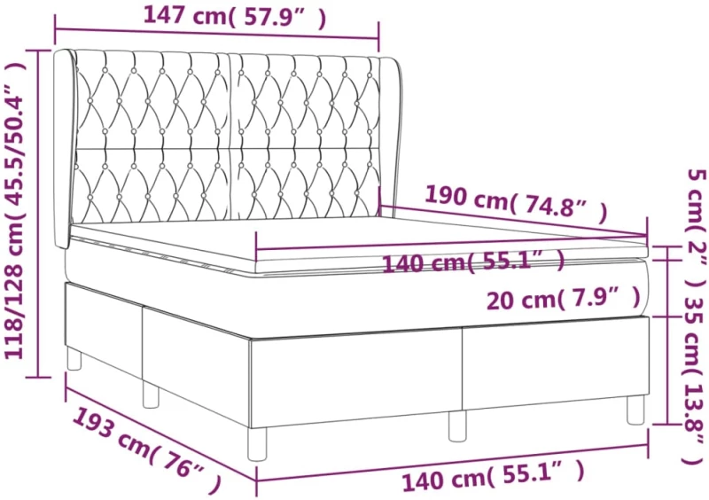 ΚΡΕΒΑΤΙ BOXSPRING ΜΕ ΣΤΡΩΜΑ ΣΚΟΥΡΟ ΓΚΡΙ 140X190 ΕΚ. ΥΦΑΣΜΑΤΙΝΟ 3128758