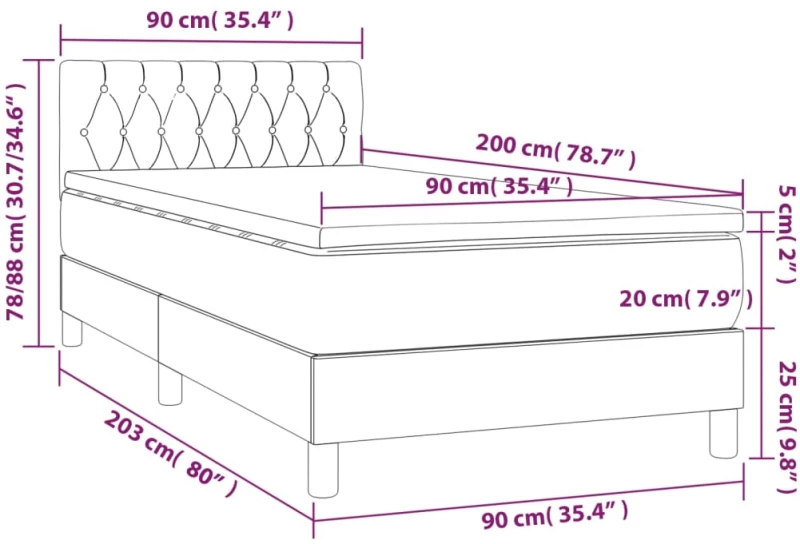 ΚΡΕΒΑΤΙ BOXSPRING ΜΕ ΣΤΡΩΜΑ & LED ΑΝ.ΓΚΡΙ 90X200 ΕΚ. ΥΦΑΣΜΑΤΙΝΟ 3133365