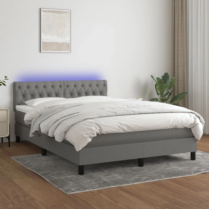 ΚΡΕΒΑΤΙ BOXSPRING ΜΕ ΣΤΡΩΜΑ & LED ΣΚ.ΓΚΡΙ 140X200 ΕΚ ΥΦΑΣΜΑΤΙΝΟ 3133398