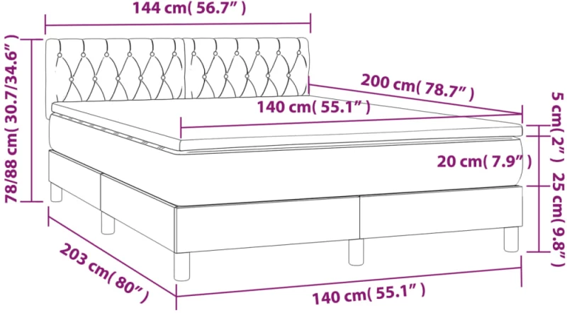 ΚΡΕΒΑΤΙ BOXSPRING ΜΕ ΣΤΡΩΜΑ & LED ΣΚ.ΓΚΡΙ 140X200 ΕΚ ΥΦΑΣΜΑΤΙΝΟ 3133398