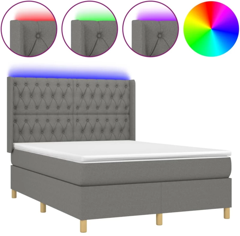 ΚΡΕΒΑΤΙ BOXSPRING ΜΕ ΣΤΡΩΜΑ & LED ΣΚ.ΓΚΡΙ 140X190ΕΚ. ΥΦΑΣΜΑΤΙΝΟ 3139110