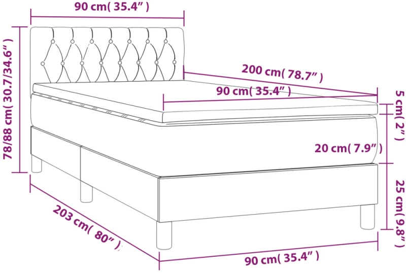 ΚΡΕΒΑΤΙ BOXSPRING ΜΕ ΣΤΡΩΜΑ ΣΚΟΥΡΟ ΓΚΡΙ 90X200 ΕΚ. ΥΦΑΣΜΑΤΙΝΟ 3140826