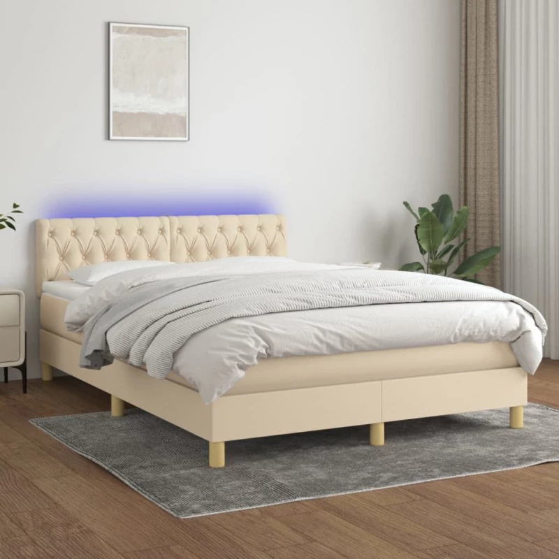 ΚΡΕΒΑΤΙ BOXSPRING ΜΕ ΣΤΡΩΜΑ & LED ΚΡΕΜ 140X200 ΕΚ. ΥΦΑΣΜΑΤΙΝΟ 3133962