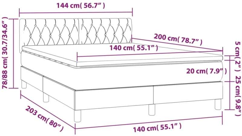 ΚΡΕΒΑΤΙ BOXSPRING ΜΕ ΣΤΡΩΜΑ & LED ΚΡΕΜ 140X200 ΕΚ. ΥΦΑΣΜΑΤΙΝΟ 3133962