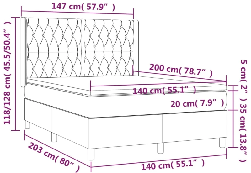 ΚΡΕΒΑΤΙ BOXSPRING ΜΕ ΣΤΡΩΜΑ & LED ΚΡΕΜ 140X200 ΕΚ. ΥΦΑΣΜΑΤΙΝΟ 3139122