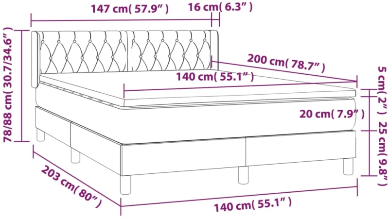 ΚΡΕΒΑΤΙ BOXSPRING ΜΕ ΣΤΡΩΜΑ ΚΡΕΜ 140X200 ΕΚ. ΥΦΑΣΜΑΤΙΝΟ 3130518
