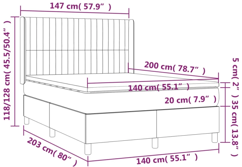 ΚΡΕΒΑΤΙ BOXSPRING ΜΕ ΣΤΡΩΜΑ & LED ΣΚ.ΚΑΦΕ 140X200 ΕΚ ΥΦΑΣΜΑΤΙΝΟ 3139040