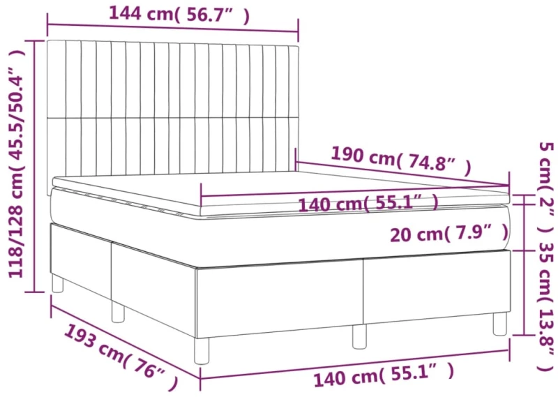 ΚΡΕΒΑΤΙ BOXSPRING ΜΕ ΣΤΡΩΜΑ & LED ΣΚ.ΚΑΦΕ 140X190ΕΚ. ΥΦΑΣΜΑΤΙΝΟ 3135592