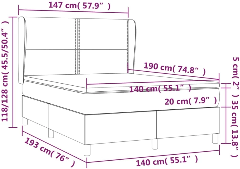 ΚΡΕΒΑΤΙ BOXSPRING ΜΕ ΣΤΡΩΜΑ ΚΡΕΜ 140X190 ΕΚ. ΥΦΑΣΜΑΤΙΝΟ 3128442