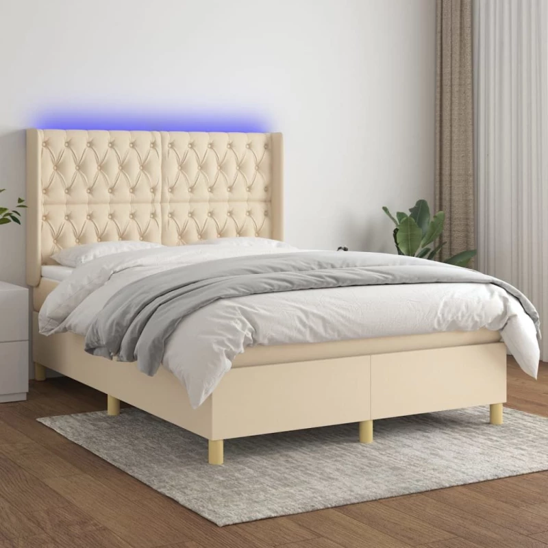 ΚΡΕΒΑΤΙ BOXSPRING ΜΕ ΣΤΡΩΜΑ & LED ΚΡΕΜ 140X190 ΕΚ. ΥΦΑΣΜΑΤΙΝΟ 3139114