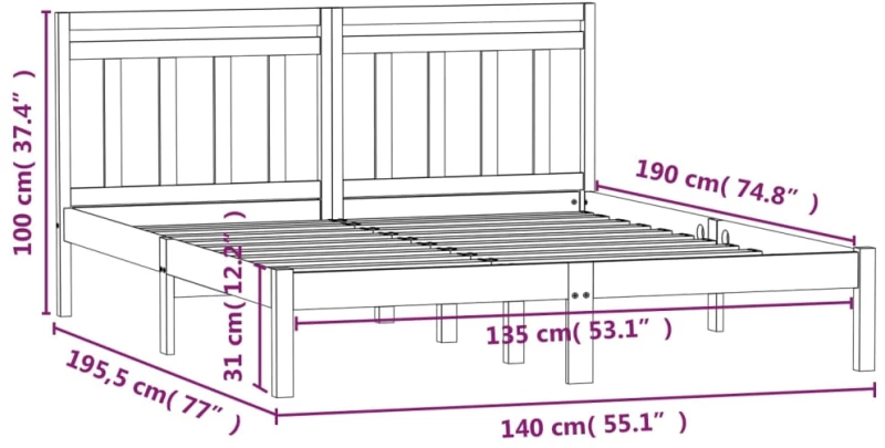 ΠΛΑΙΣΙΟ ΚΡΕΒΑΤΙΟΥ ΛΕΥΚΟ 135X190 ΕΚ. ΑΠΟ ΞΥΛΟ ΠΕΥΚΟΥ 4FT6 DOUBLE 3100565