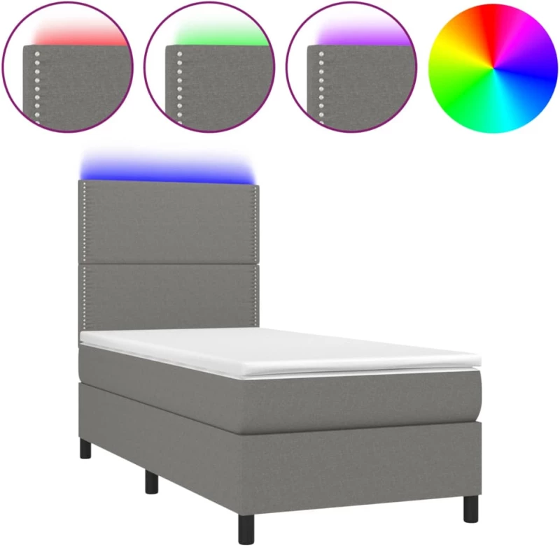 ΚΡΕΒΑΤΙ BOXSPRING ΜΕ ΣΤΡΩΜΑ & LED ΣΚ.ΓΚΡΙ 90X200 ΕΚ. ΥΦΑΣΜΑΤΙΝΟ 3134766