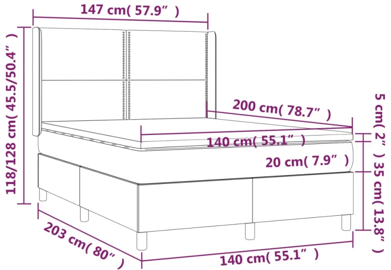 ΚΡΕΒΑΤΙ BOXSPRING ΜΕ ΣΤΡΩΜΑ & LED ΓΚΡΙ 140X200 ΕΚ. ΣΥΝΘ. ΔΕΡΜΑ 3139329