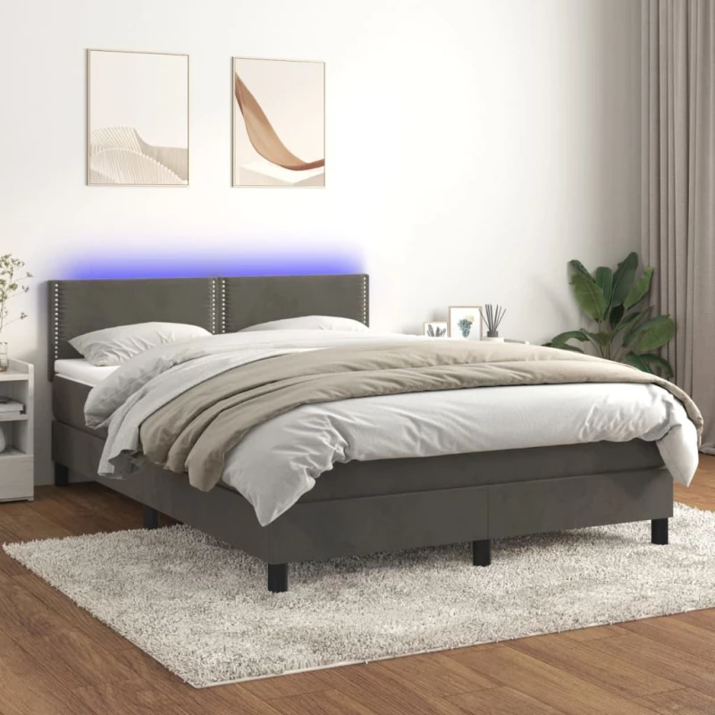 ΚΡΕΒΑΤΙ BOXSPRING ΜΕ ΣΤΡΩΜΑ & LED ΣΚ. ΓΚΡΙ 140X200ΕΚ. ΒΕΛΟΥΔΙΝΟ 3134346