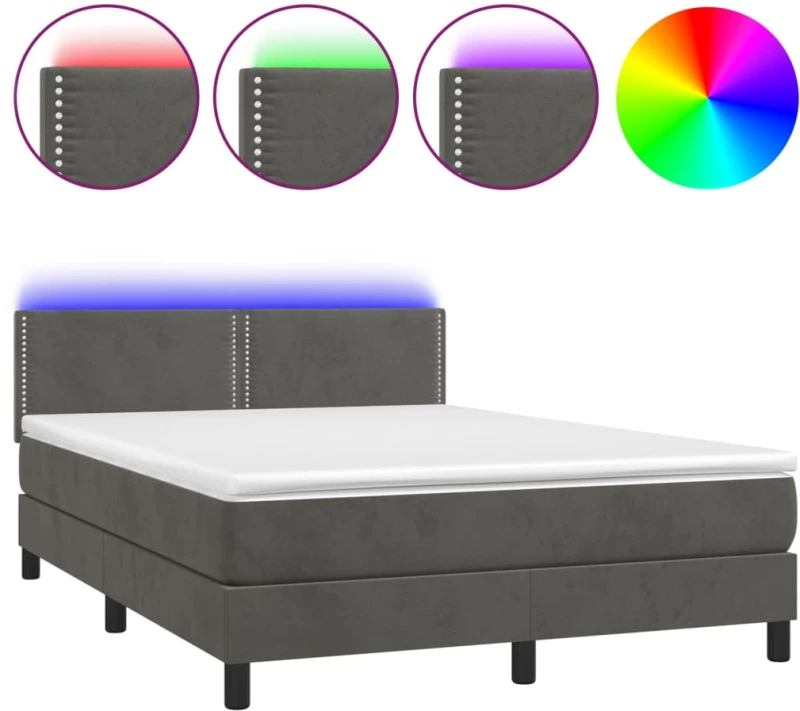 ΚΡΕΒΑΤΙ BOXSPRING ΜΕ ΣΤΡΩΜΑ & LED ΣΚ. ΓΚΡΙ 140X200ΕΚ. ΒΕΛΟΥΔΙΝΟ 3134346