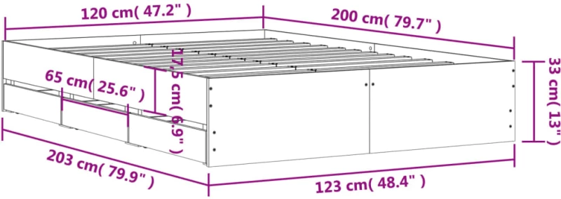 ΠΛΑΙΣΙΟ ΚΡΕΒΑΤΙΟΥ ΜΕ ΣΥΡΤΑΡΙΑ SONOMA ΔΡΥΣ 120X200ΕΚ. ΕΠΕΞ. ΞΥΛΟ 3207282
