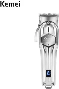 Kemei Επαγγελματική Επαναφορτιζόμενη Κουρευτική Μηχανή Ασημί KM-1983