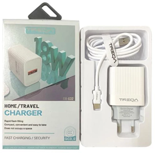 Treqa Φορτιστής και Καλώδιο USB-C 18W Quick Charge 3.0 Λευκός (CS-632)