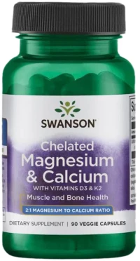 Swanson Albion Chelated Magnesium and Calcium TRAACS® with Vitamin D3 & K2 [90 Κάψουλες]