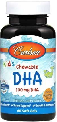 Carlson Labs Kid's Chewable DHA 100 mg [60 Chewable Softgels] Πορτοκάλι